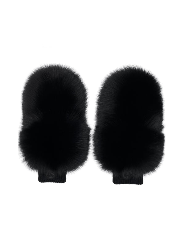 Black Fox Fur Flip Top Mittens