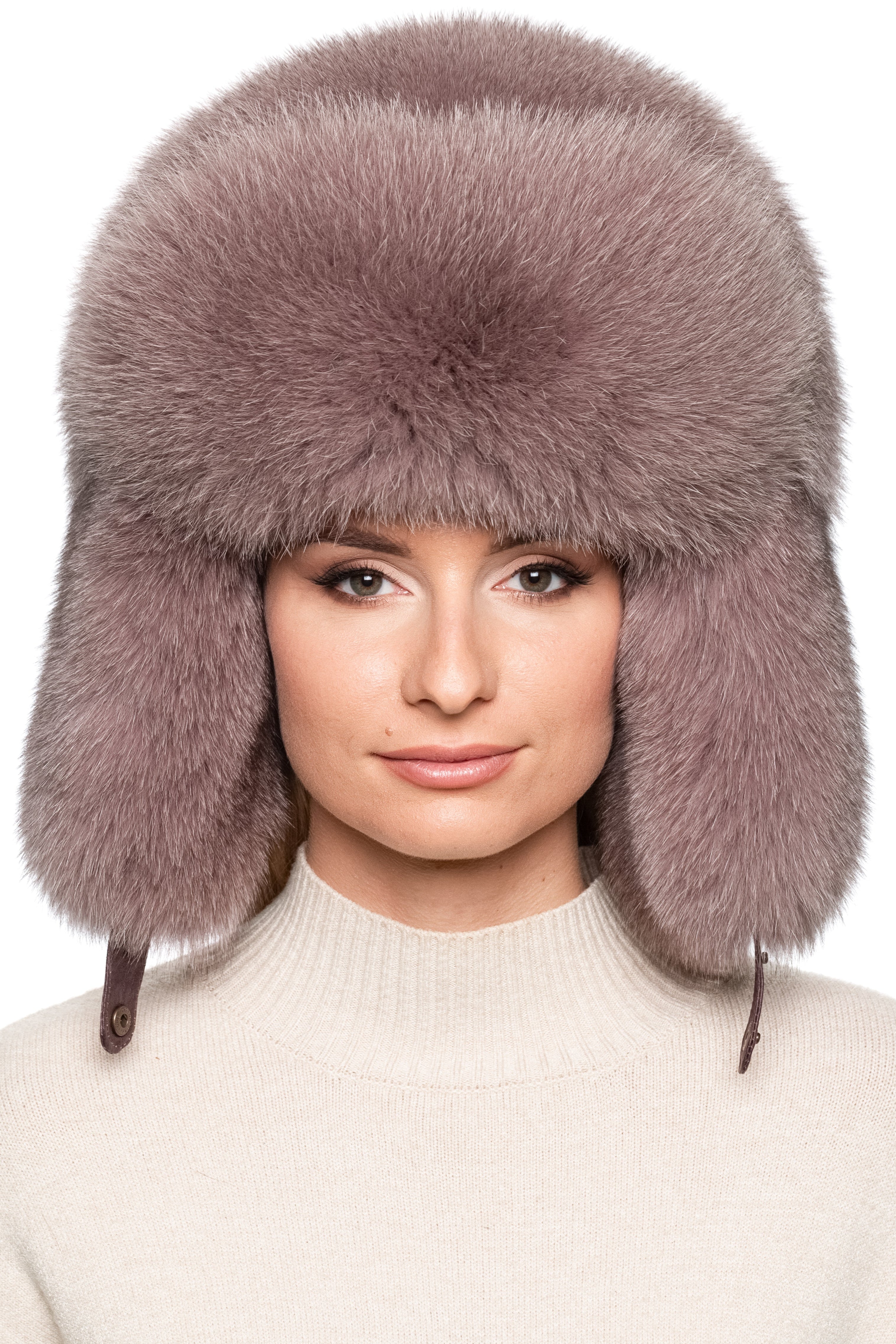 Dusty Pink Fox Fur Trapper Hat S Pink