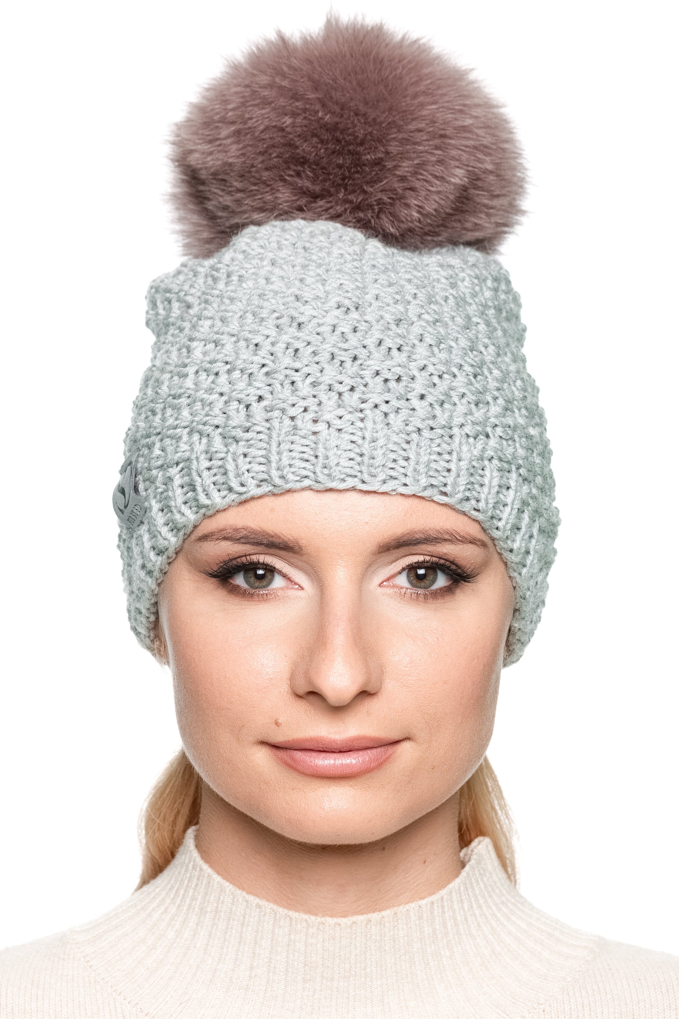 Grey Merino Beanie with Beige Fox Pom Pom – Shop With FurbySD.