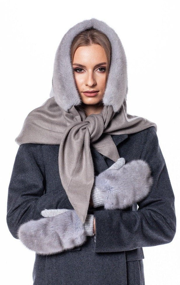 Sapphire Mink Fur And Cashmere Head Wrap Crafted By