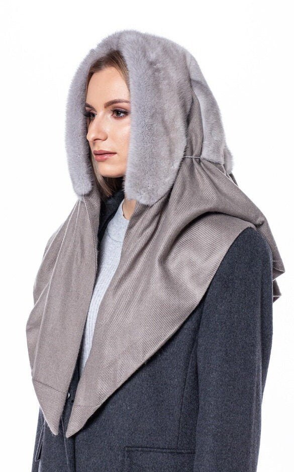 Cashmere Hood Trimmed with Fur