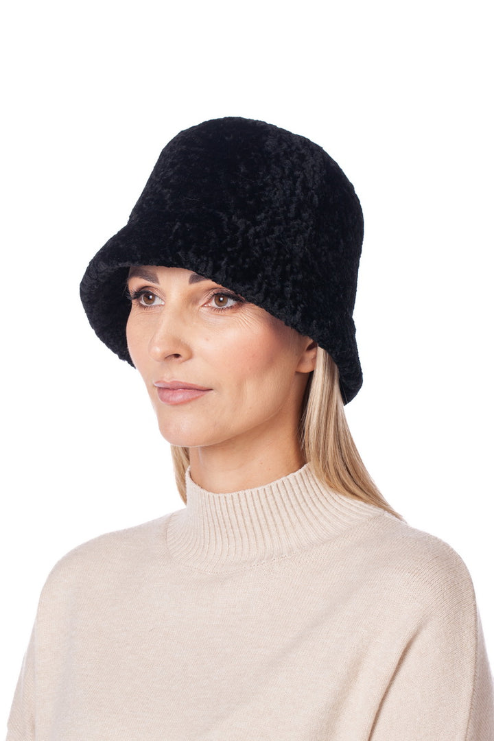 Black Astrakhan Fur Bucket Hat