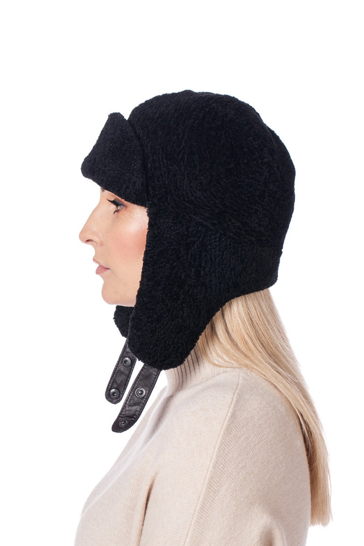 Black Astrakhan Fur Trapper hat
