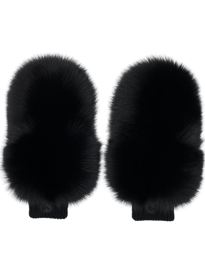 Black Fox Fur Flip Top Mittens