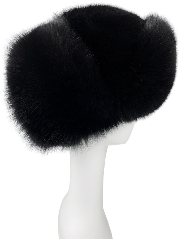 Black Fox Fur Ushanka Earflap Hat