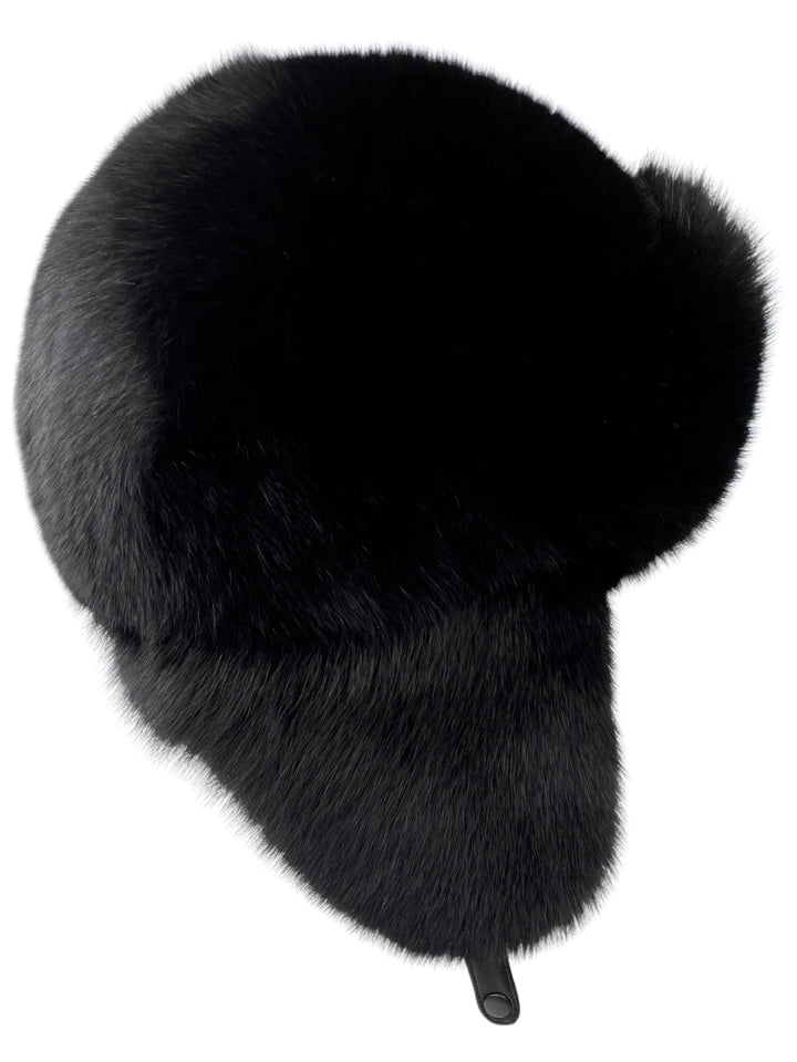 Black Fox Fur Ushanka Trapper Hat