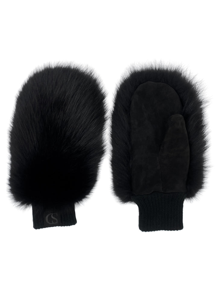 Black Leather And Fox Fur Mittens