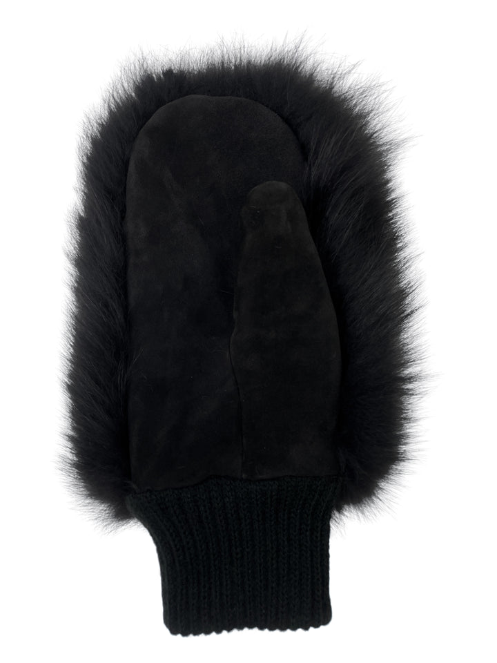 Black Leather And Fur Skiing Gloves