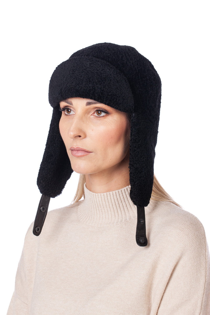 Black Sheepskin Fur Ushanka Hat