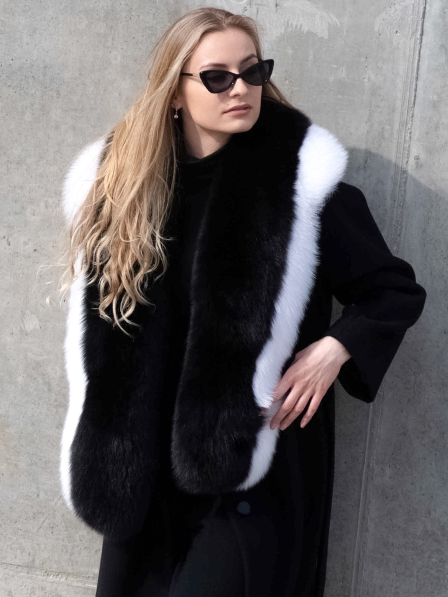 Black and White on sale Fox Fur Stole