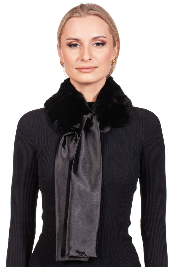 Black Chinchilla Fur And Silk Collar