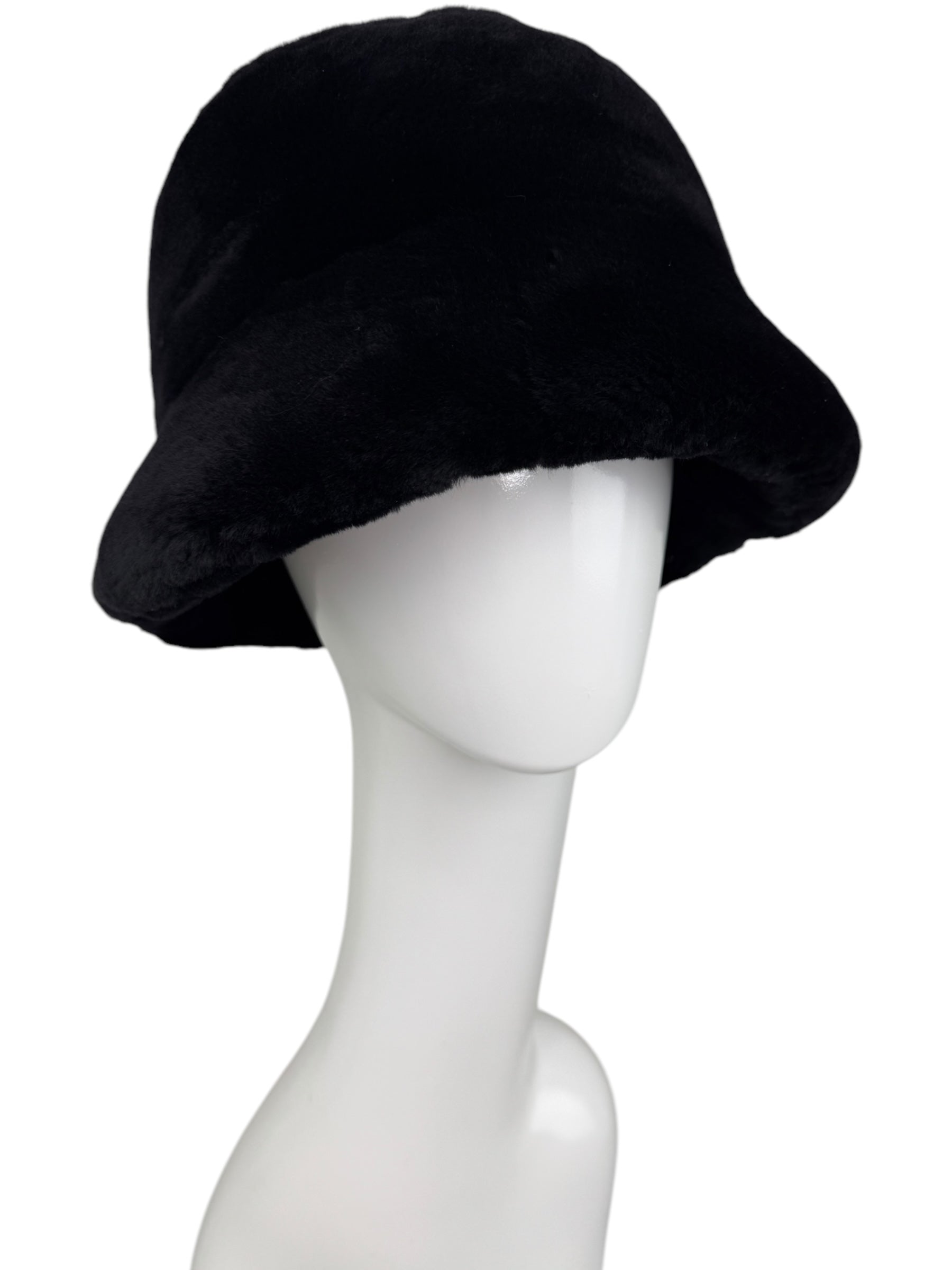 Black Mouton Lamb Fur Bucket Hat – Luxury Winter Fur Hat for Women