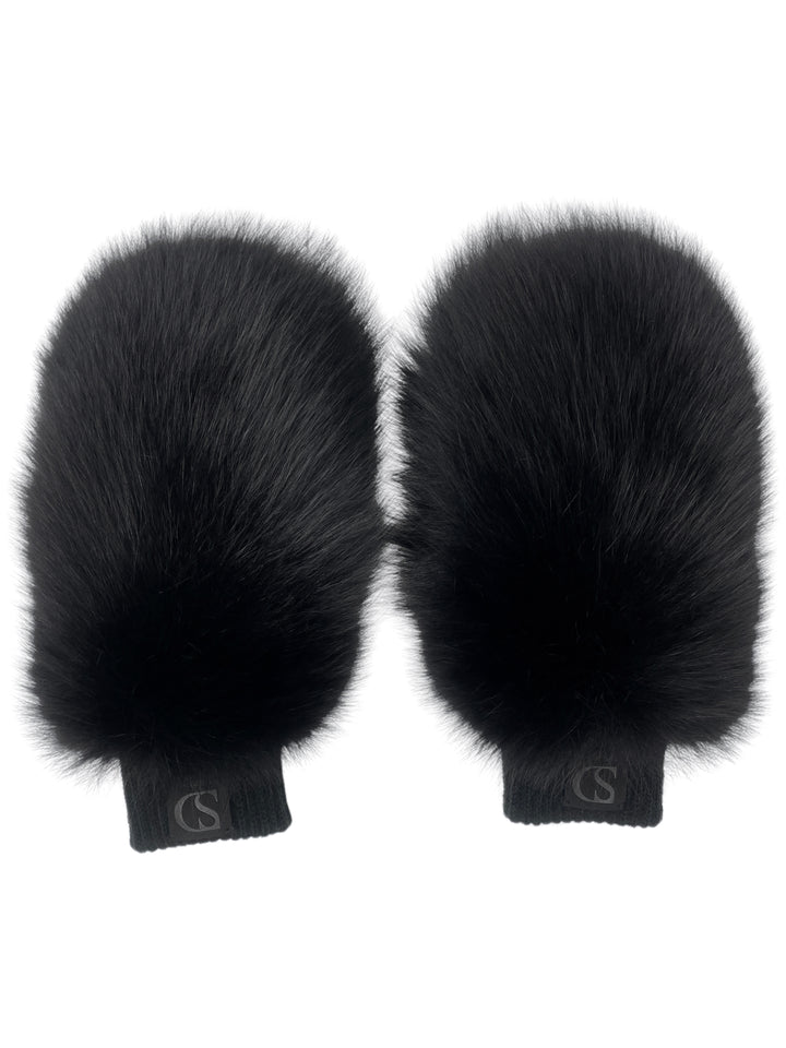 Black fox fur fingerless gloves with suede nappa leather