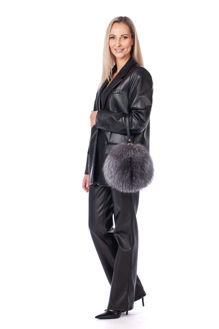 Luxurious Handmade Fox Fur Round Clutch Bag