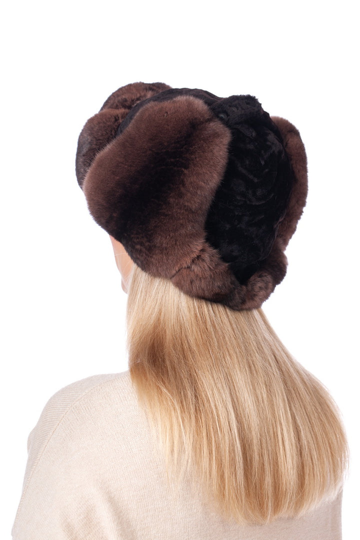 Brown Chinchilla Fur And Astrakhan Fur Ushanka Hat