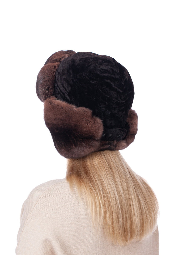 Brown Chinchilla Fur Aviator Winter Hat