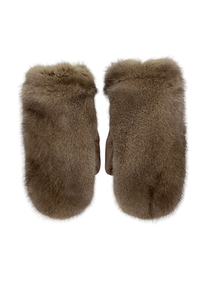 Brown Mink Fur And Leather Mittens
