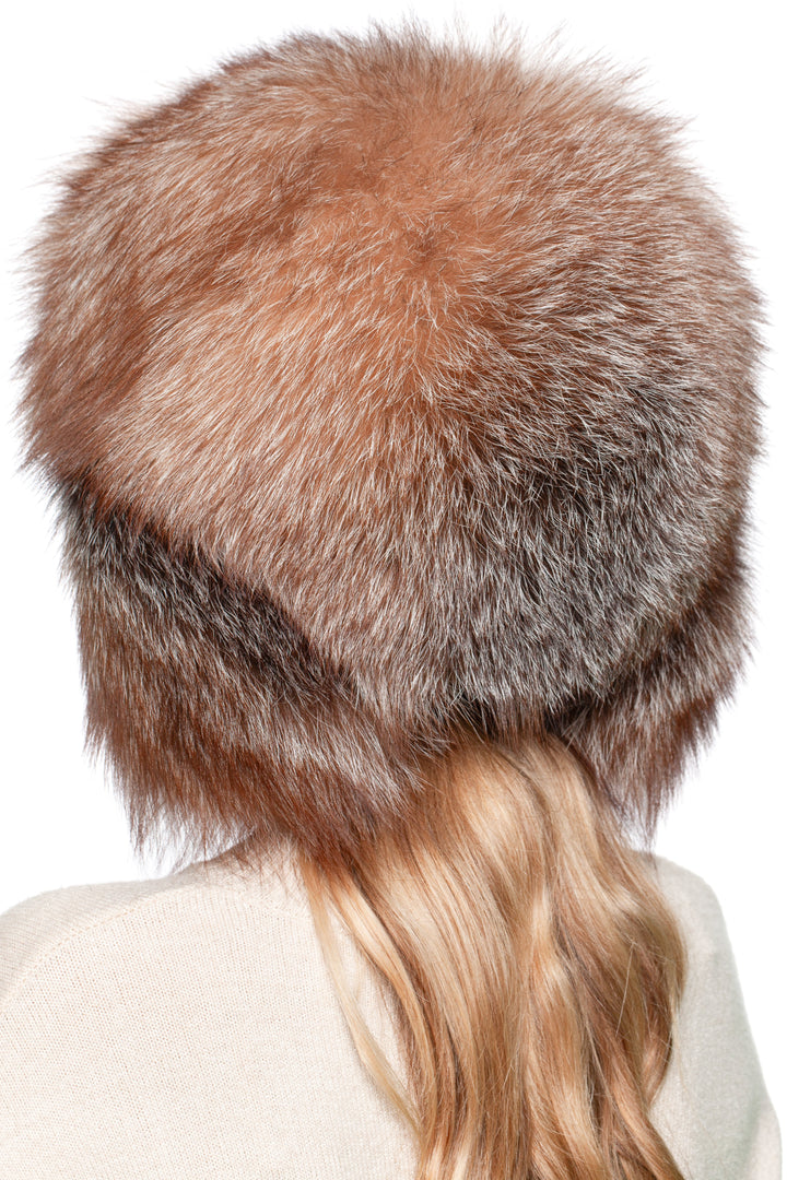 Oversized Brown Amber Frost Fox Fur Ushanka Hat – luxury trapper hat with chin strap, warm unisex ski hat for extreme cold.