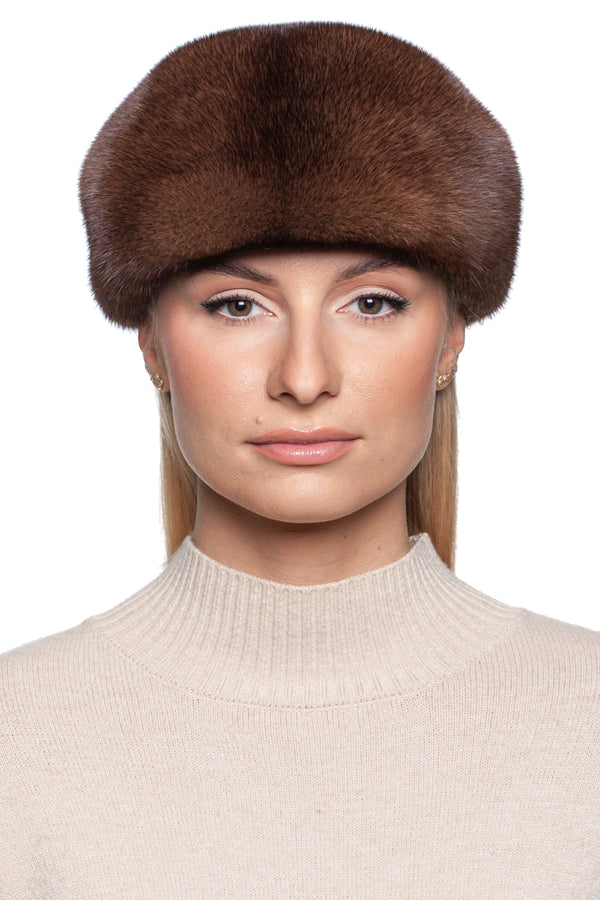 Brown Mink Fur Beret Hat showcasing luxury and warmth, perfect for winter accessories.