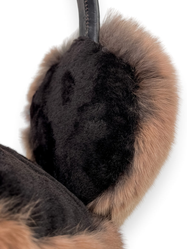 Brown Chinchilla Fur Earmuffs With Astrakhan Lining