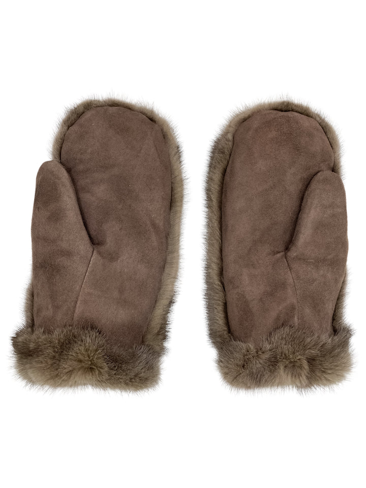 Brown suede leather and mink fur mittens