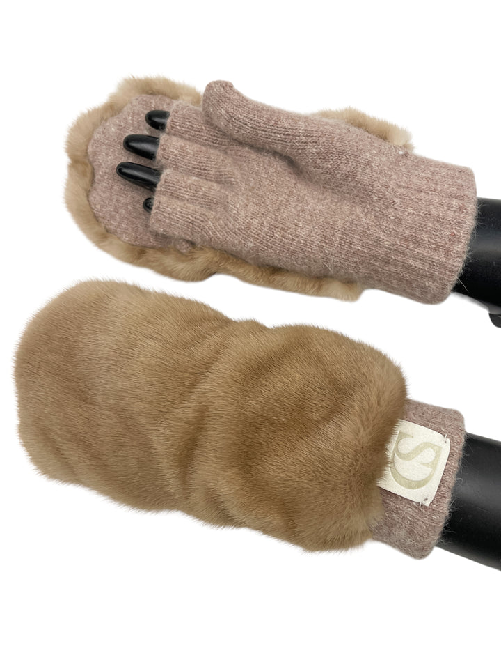 Camel Brown Flip Top Fingerless Mink Fur Mittens