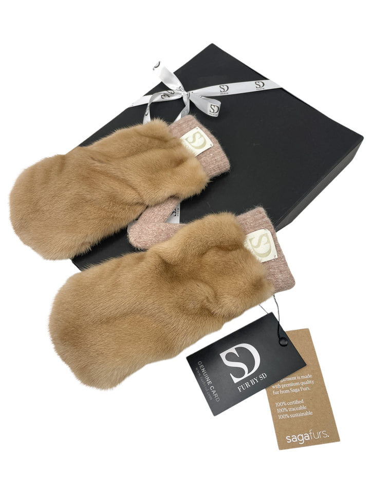 Cashmere And Mink Fur Convertible Mittens In Camel Brown