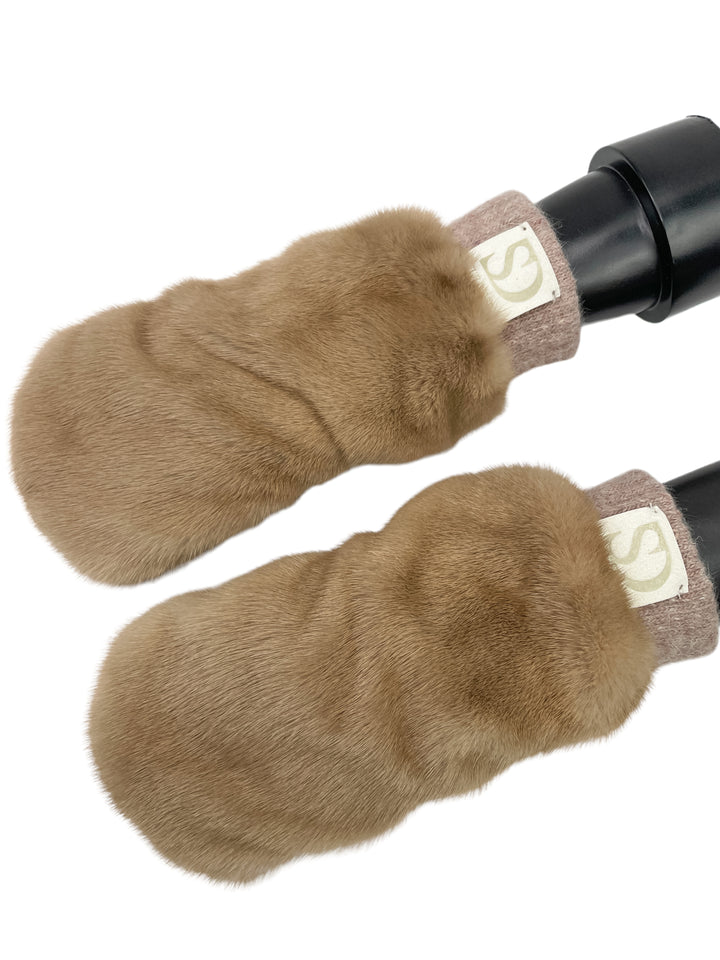 Cashmere And Mink Fur Mittens In Camel Brown