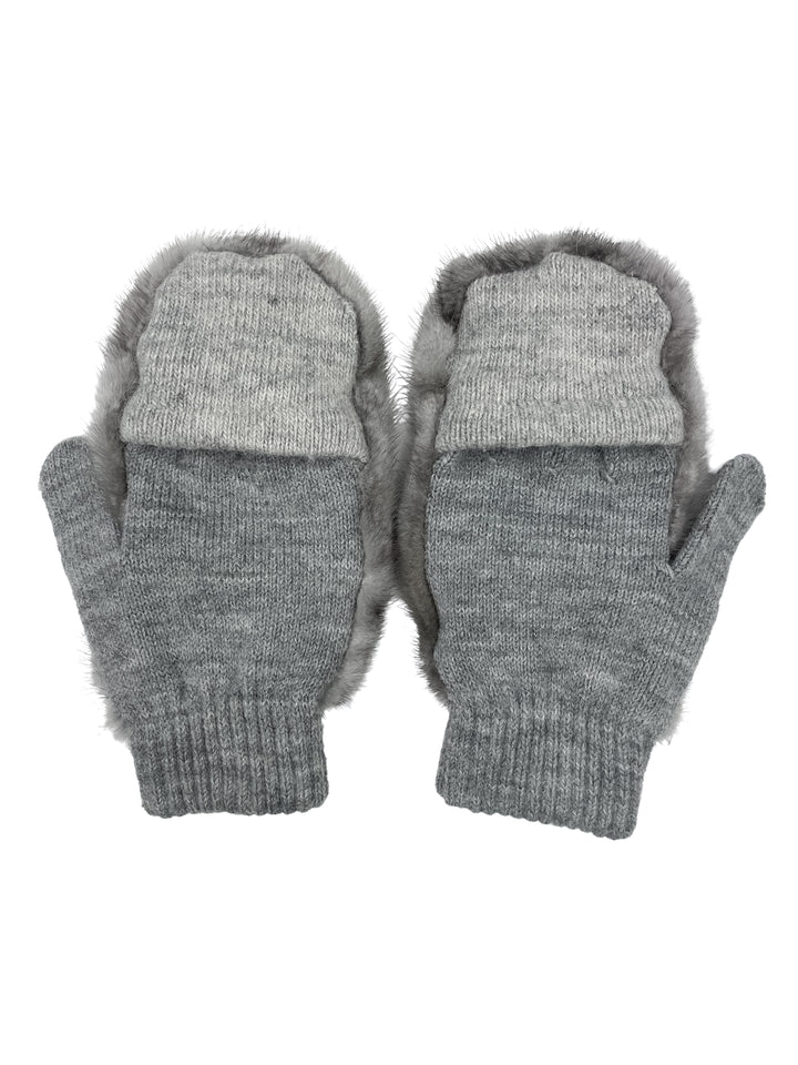 Cashmere And Mink Fur Mittens In Grey