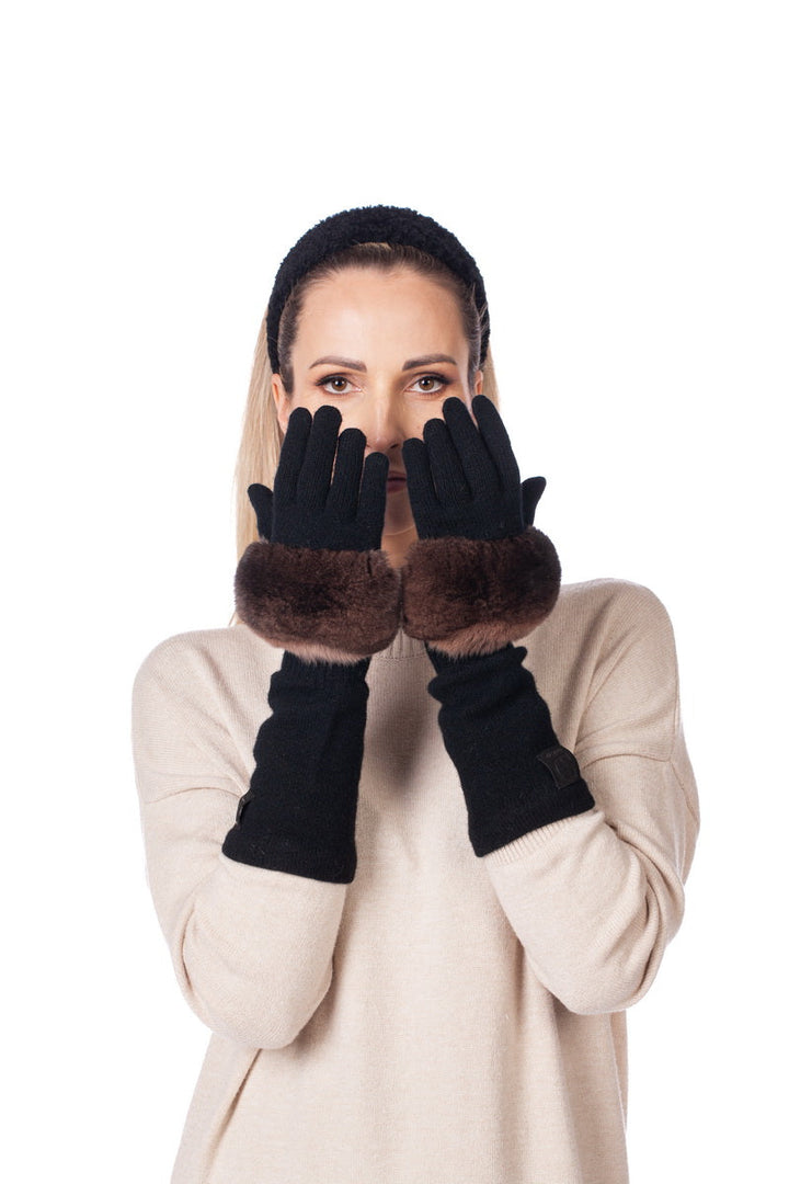 Cashmere Gloves With Long Wrist And Chinchilla Fur