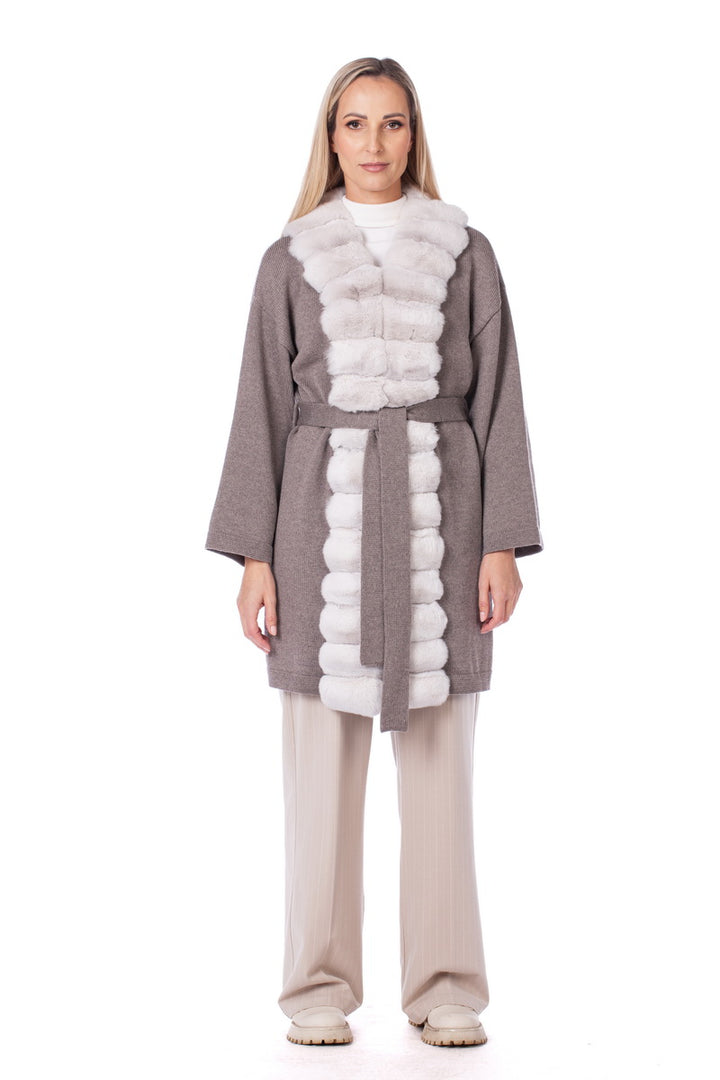 Beige Cashmere Wool Coat With White Chinchilla Fur Trim