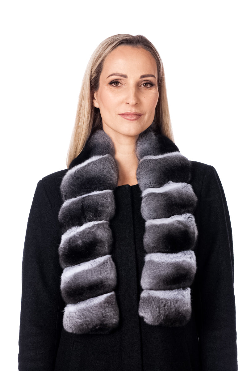 Chinchilla Fur Scarf With A Slit In Diagonal Style