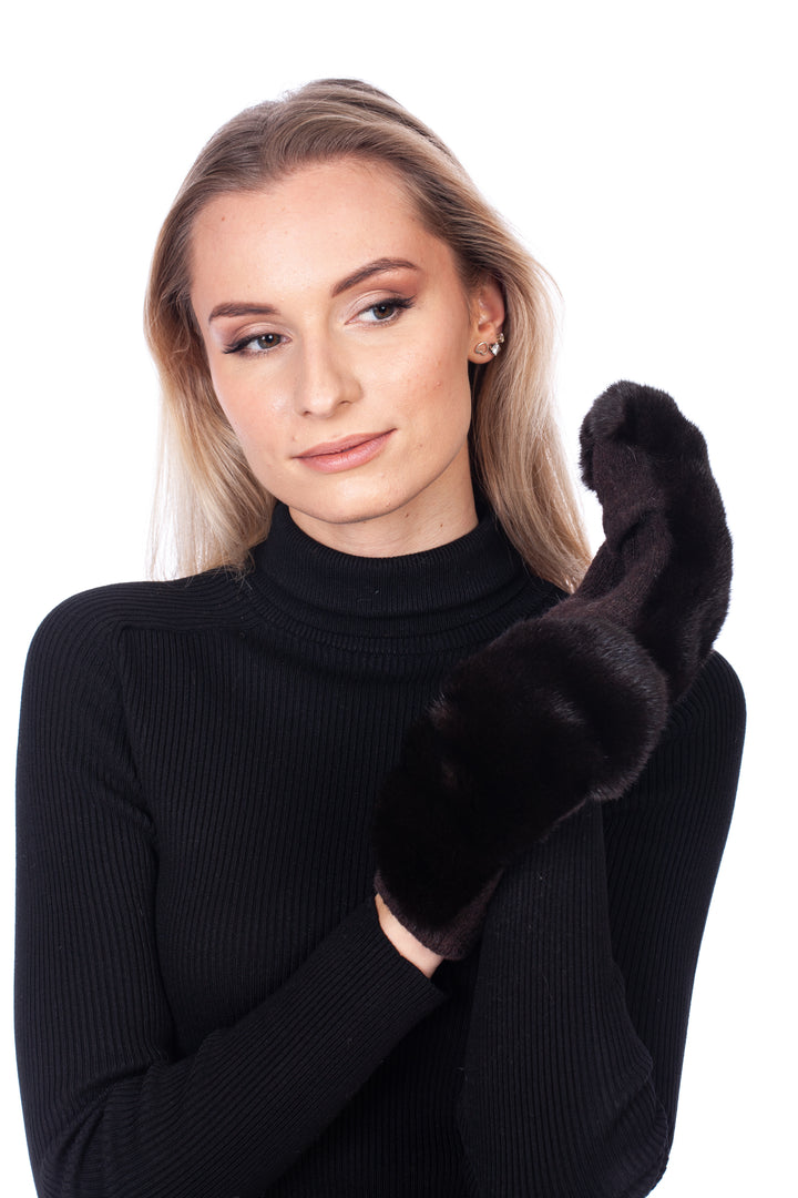 Convertible Mink Fur And Wool Flip Top Gloves