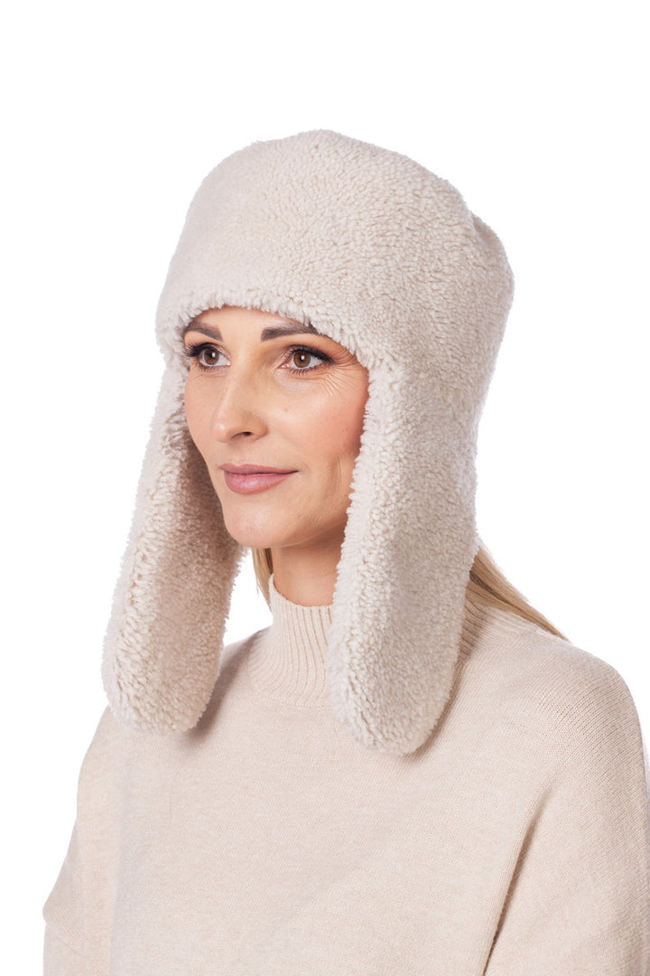Cream Shearling Fur Aviator Hat