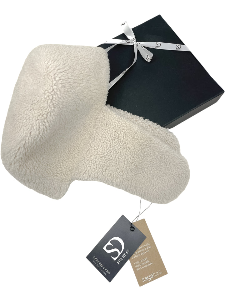 Cream White Shearling Fur Ushanka Hat By FurbySD with Full Packaging