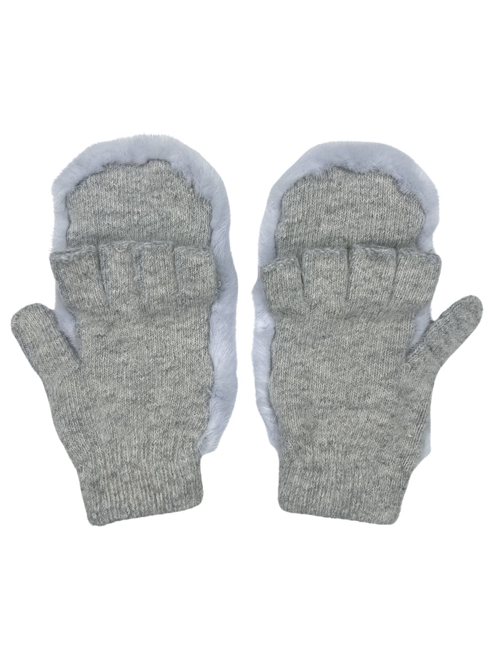 Fingerless Flip Top Mittens With Cashmere Wool In Grey