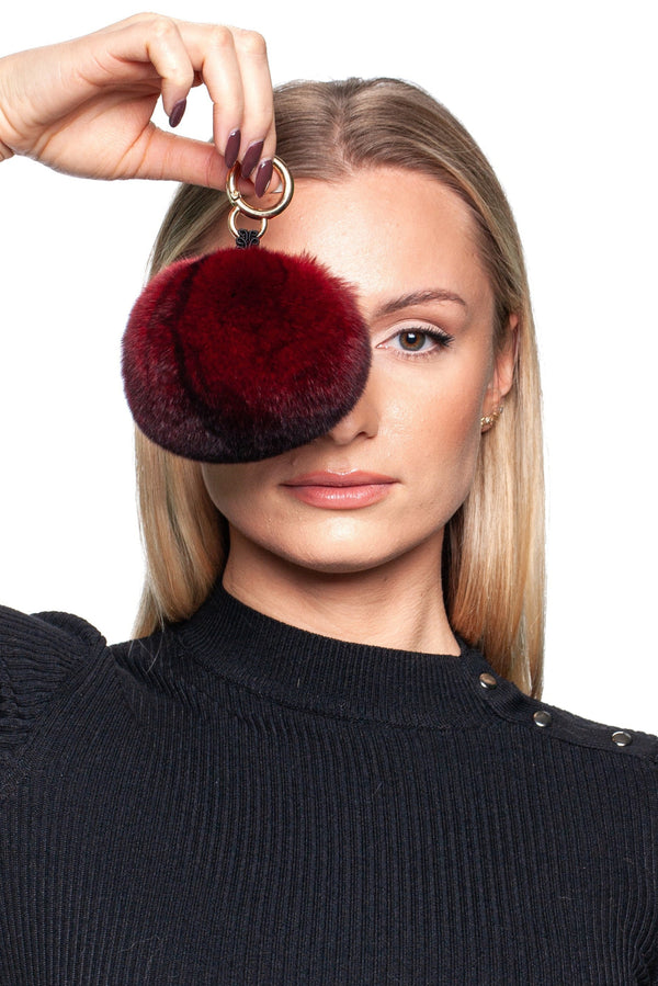 Burgundy Red Chinchilla Fur Bag Charm