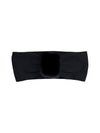 Black cashmere headband with black mink fur detail, flat front view, luxury winter ear warmer for women by FurbySD.