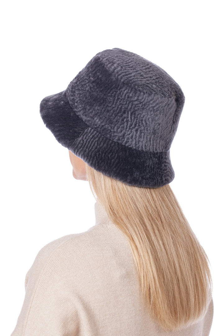 Grey Shearling Fur Bucket Hat