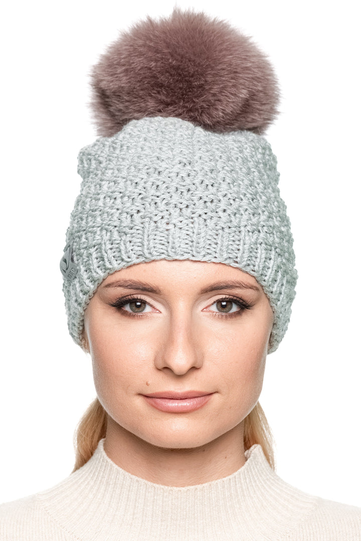 Grey Merino Beanie with Beige Fox Pom Pom – Shop With FurbySD display picture 1