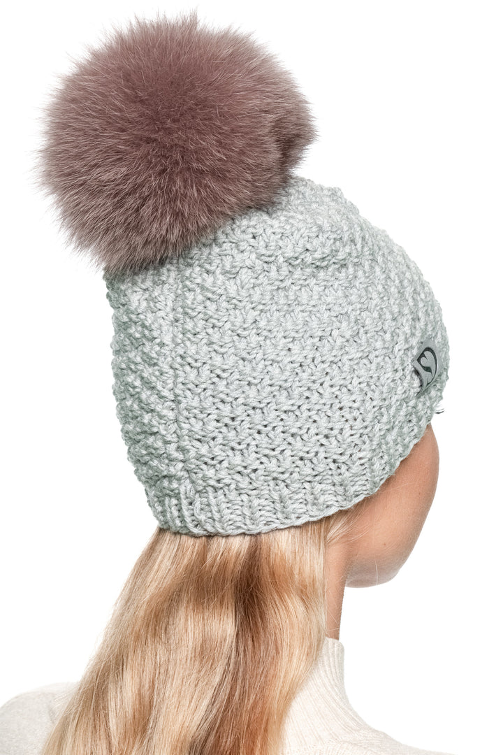 Gray Knit Hat with fox Fur Trim $90 Surell Women main image 3