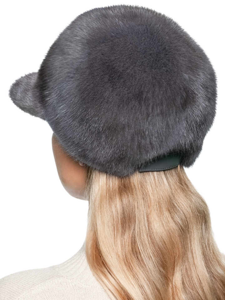 Grey Mink Fur Baseball Cap – Luxury Real Fur Hat with Brim