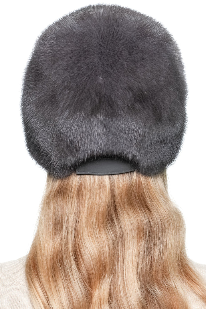 Grey Mink Fur Baseball Cap – Luxury Real Fur Hat with Brim