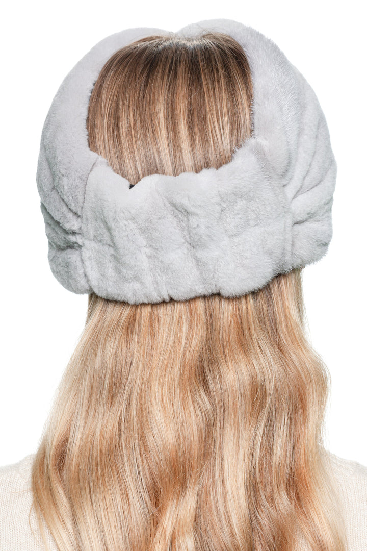 Handmade grey mink fur turban headband with cashmere lining, sheared mink fur winter headwrap designed for warmth and elegant style.
