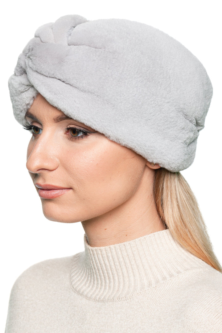 Elegant grey mink fur twisted turban style headband, sheared mink fur ear warmer with cashmere lining, handmade luxury winter accessory for women.