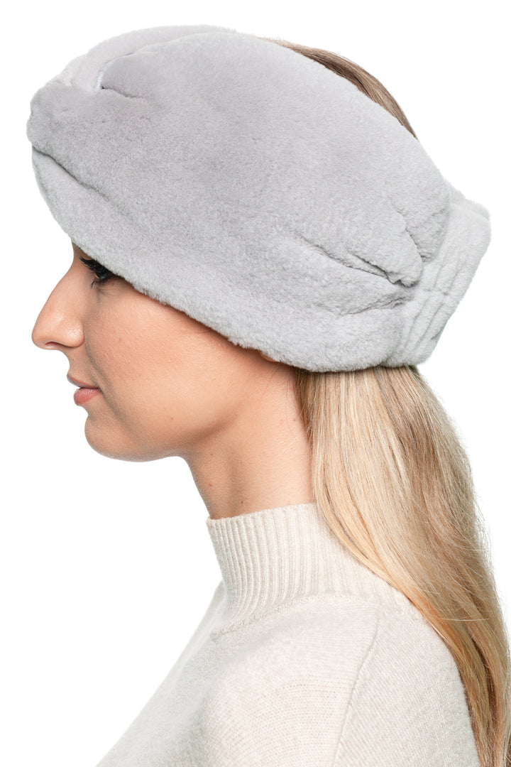 Elegant grey mink fur twisted turban style headband, sheared mink fur ear warmer with cashmere lining, handmade luxury winter accessory for women.