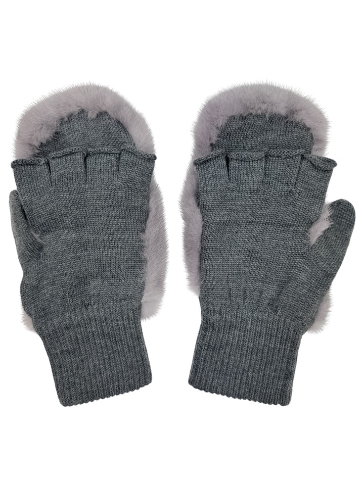 The Lavender Mink Fur Flip Top Mittens by FurbySD provide a stylish and warm accessory for winter, combining opulence and practicality. Displayed from above against a white background, these elegant convertible mittens are perfect for enhancing any cold-weather outfit.