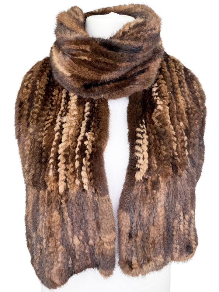Brown mink fur scarf on a white background