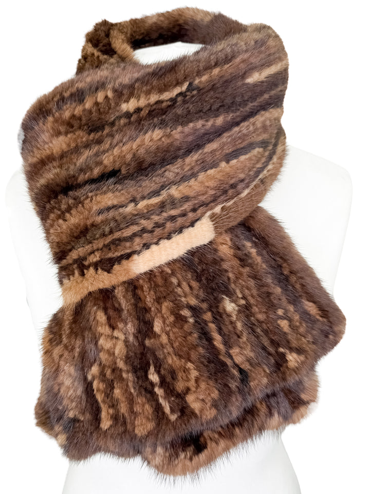 Brown mink fur scarf on a white background