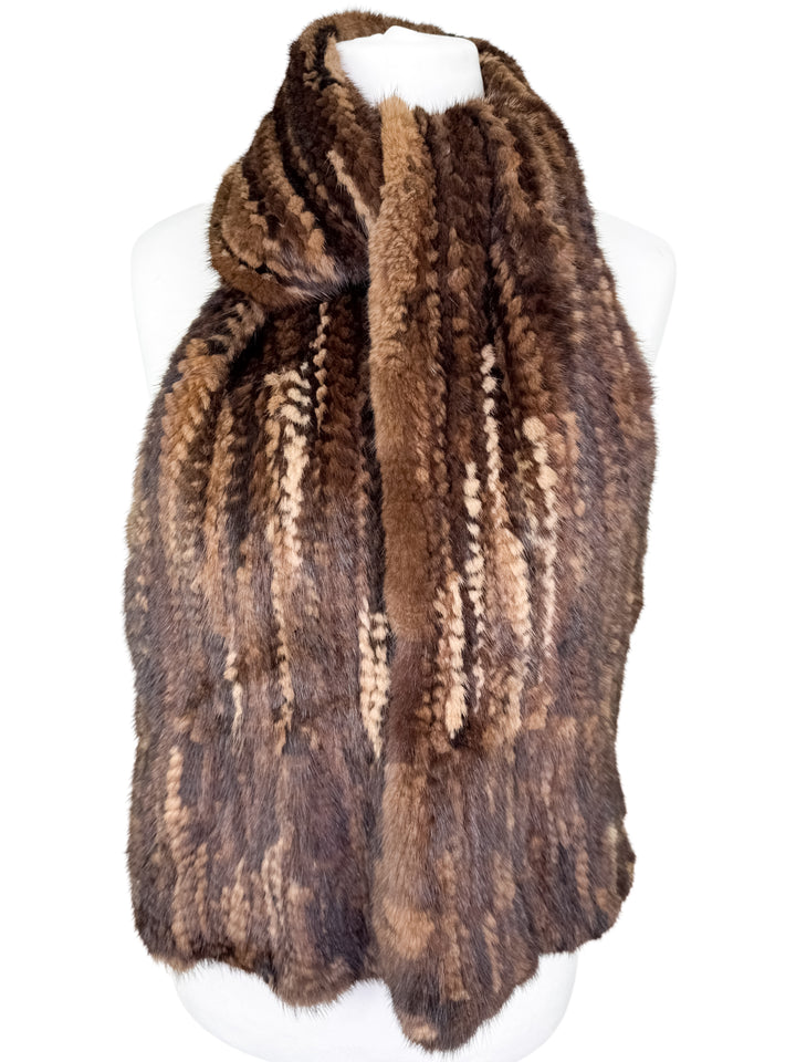 Brown mink  fur infinity scarf on a white background